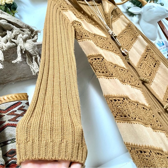 Chevron Suede patchwork/granny square knit combo duster boho cardi jacket - Picture 10 of 16